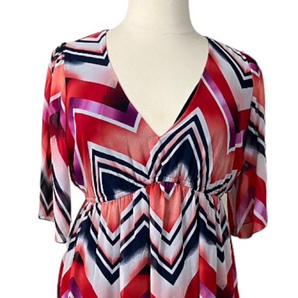 Enfocus Women's Studio V-neck Maxi Dress Red Blue Chevron Stripes Size 14W Plus - Picture 5 of 10